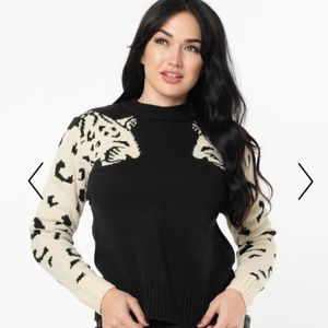 Retro Black and Cream Leopard Sweater